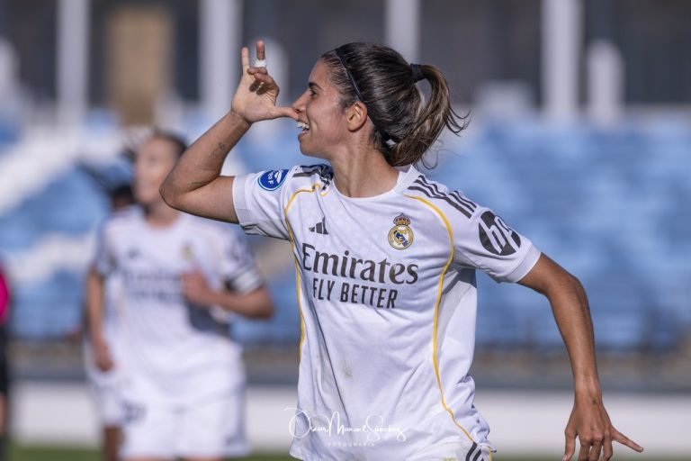 ALBA REDONDO of Real Madrid Femenino CF celebrates a goal