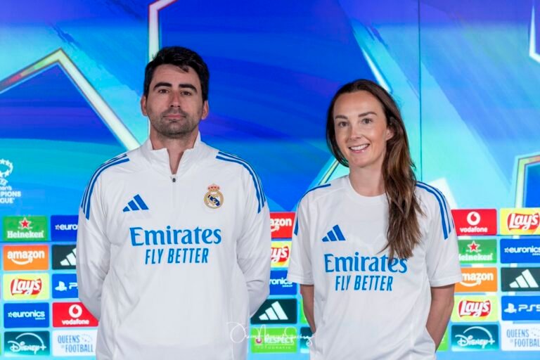CAROLINE WEIR of Real Madrid Femenino CF and coach PAU MARC QUESADA