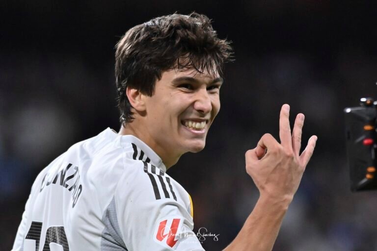 GONZALO GARCIA of Real Madrid CF celebrating his three goals