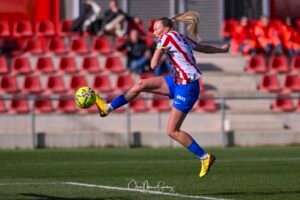 SYNNE JENSEN of Atletico de Madrid shoots for goal