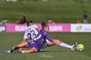 MAELLE LAKRAR of Real Madrid Femenino CF disputes a ball PAULINA GRAMAGLIA of CD Tenerife