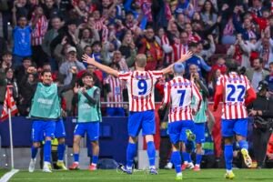 ALEXANDER SØRLOTH of Atletico de Madrid celebrates a goal