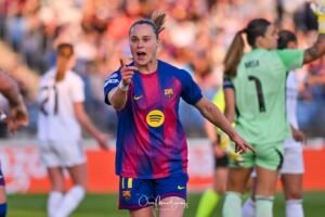 EWA PAJOR of FC Barcelona Femenino celebrates a goal