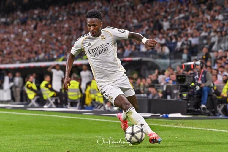 VINICIUS JUNIOR of Real Madrid CF in action during the match between REAL MADRID C.F.