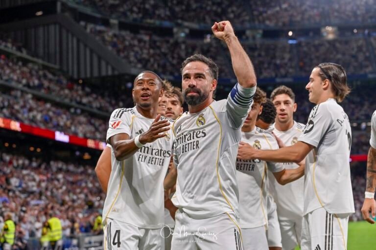 DANIEL CARVAJAL of Real Madrid CF celebrates a goal during the match