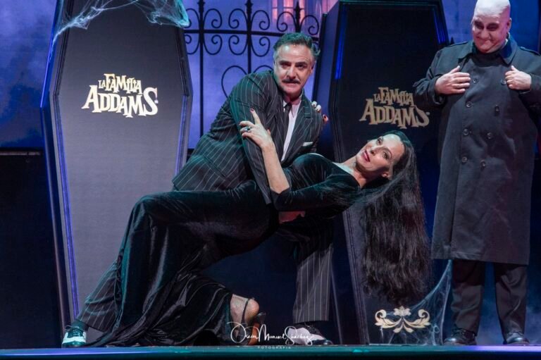 NATALIA MILLAN and JAVIER CANALES performs on stage during the theatre play of " The Addams Family