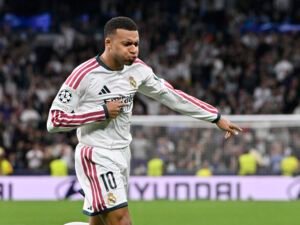 10 KYLIAN MBAPPE of Real Madrid CF celebrates a goal