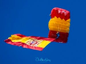 Chief Petty Officer JOSE ANTONIO LAGO RUBIO a parachutist & Spanish flag at the National Day Military Parade during the 2026